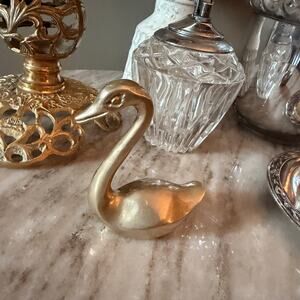 Small Vintage Solid Brass Swan Figurine Trinket for Curio Cabinet